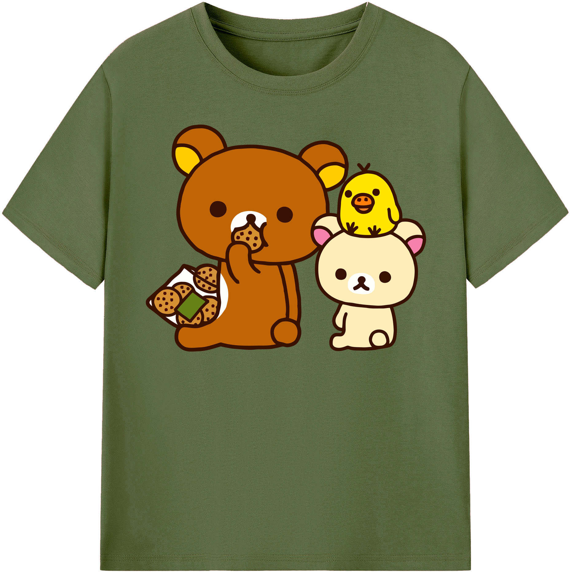 （画像用） リラックマ リラックマ キイロイトリ Rilakkuma Korilakkuma Kiiroitori 綿100％半袖Tシャツ（フロントプリント）